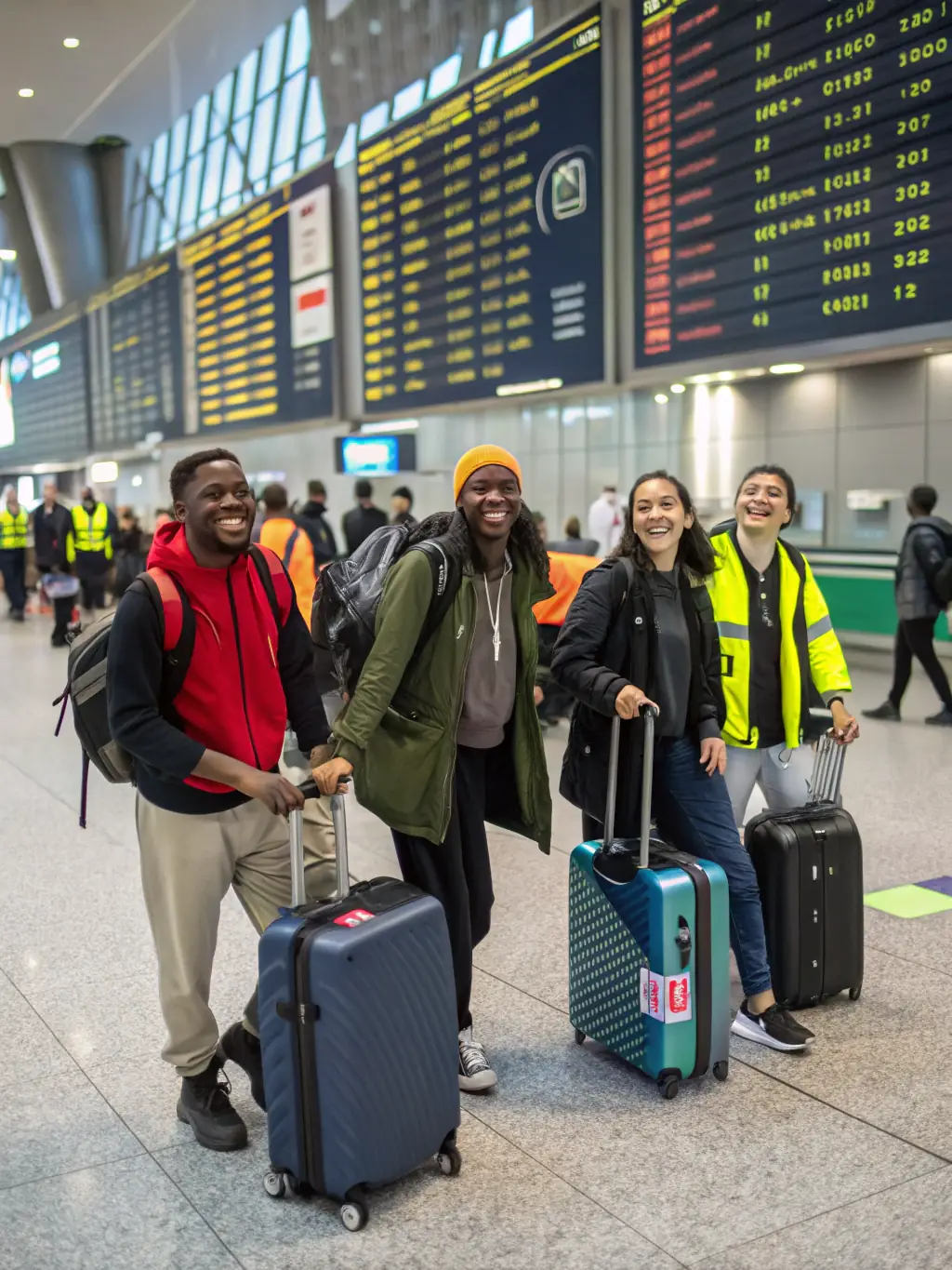 A photograph of a bustling airport terminal with people moving through security and towards their gates, showcasing the complexity of airport operations.